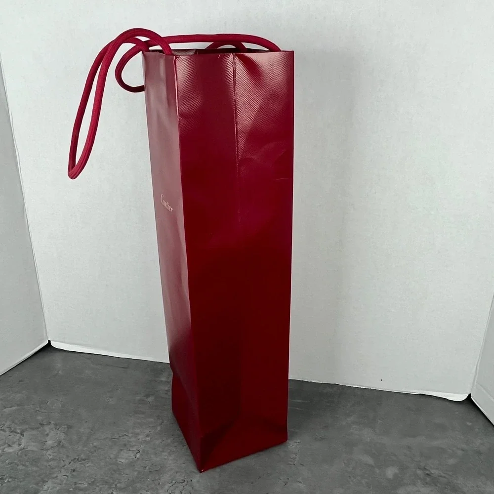 Cartier Red Luxury Paper Shopping Bag Gold Logo Rope Handles Excellent Condition